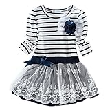LittleSpring Little Girls' Dress Striped Flower Long Sleeve