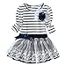 LittleSpring Toddler Girls Long Sleeve Dress Lace Stripe Dress Navy Blue 4T