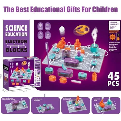 Electronic Circuit Set with 45 Circuit Blocks,101 Experiments to Learn Electricity, DIY Electronic Exploration Kit, STEM Educational Toys for Kids Ages 3+
