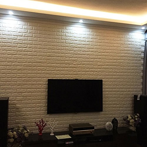 Baiyu 3D White Imitation Brick Wallpaper Wall Stickers Stereoscopic Waterproof Removable Decoration TV background Bedroom Living Room Restaurant Wall Decor--Size 7077cm - Thumbnail 4