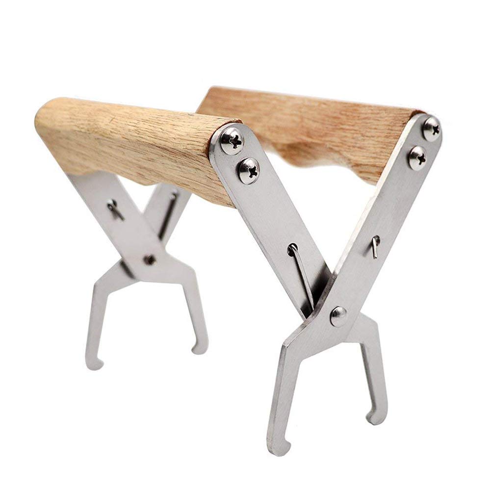 XYDZ Honeycomb Fixture, Lift Gripper Tool, Stainless Steel Bee Hive Frame Grip Holder with Wooden Handle, Frame Lifter Capture Grip Tool Nest Box Jig Beehive Equipment for Farm Ranch