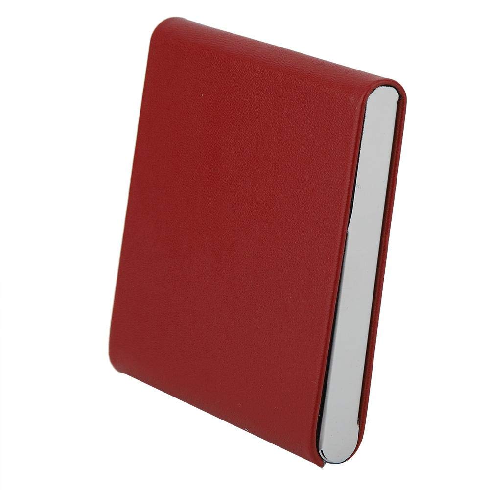 Leather Cigarette Case PU Leather Metal Hold 10 Cigarette Smoke Holder Storage Case Lightweight Box Holder Metal Stainless Steel Slim Box(red)