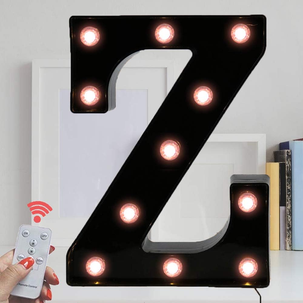 Black LED Light Up Letters Sign, Marquee Letter Lights Sign with Remote for Christmas Decor, Battery Operated Alphabet Letters Lamp for Wall Party Home Holiday Birthday Wedding Decoration-Z