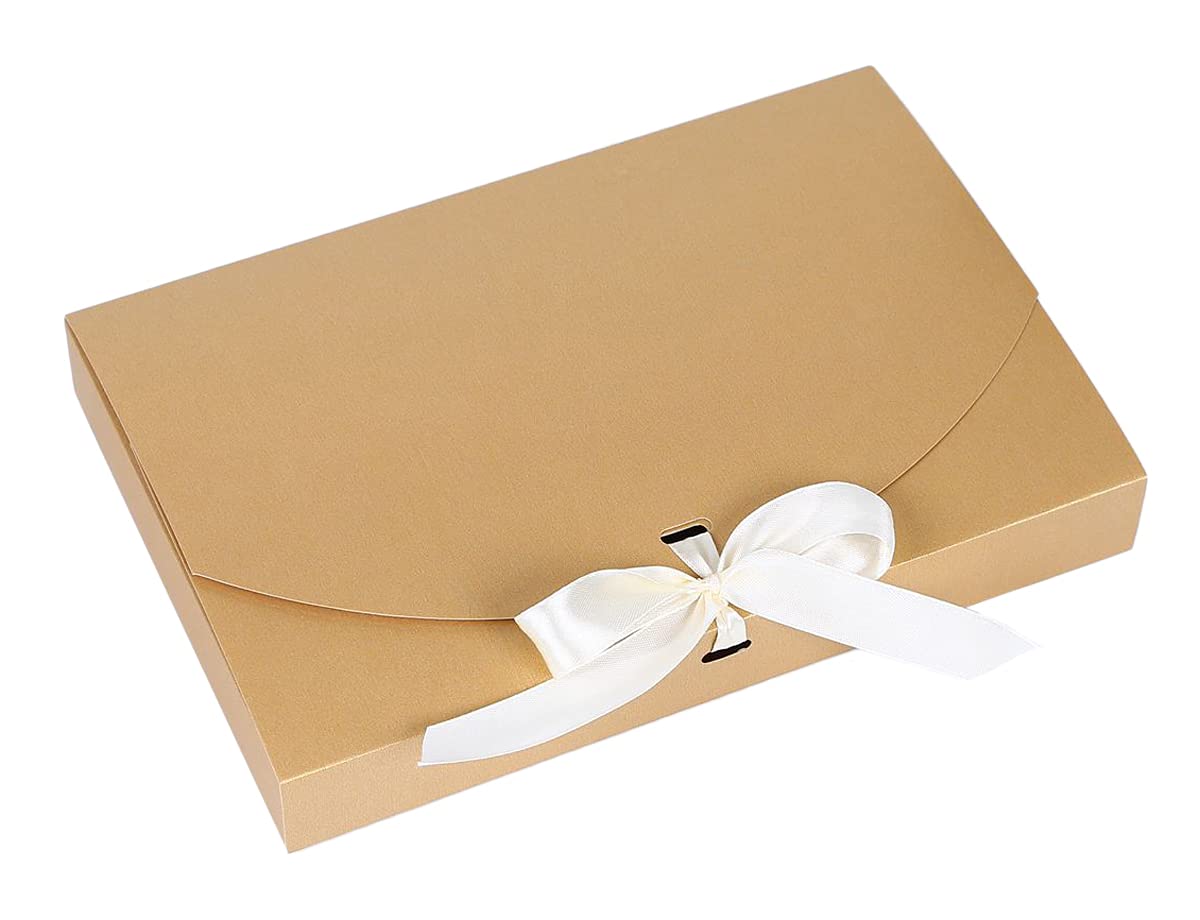 10 Present Gift Boxes, Rectangle Paper Gift Box with Lid & Bow Ribbon, Paper Presentation Boxes for Parties, Christmas, Birthday, Wedding, Packing Dress, Gloves, Scarf, Book