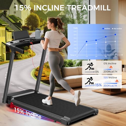 Treadmill with Incline 3-in-1 Portable Treadmills for Home Small, Incline Walking Pad Treadmill with Handle Bar, Walking Pad Foldable with 3.0HP Quiet Brushless, LED Dispay, 350LBS Capacity