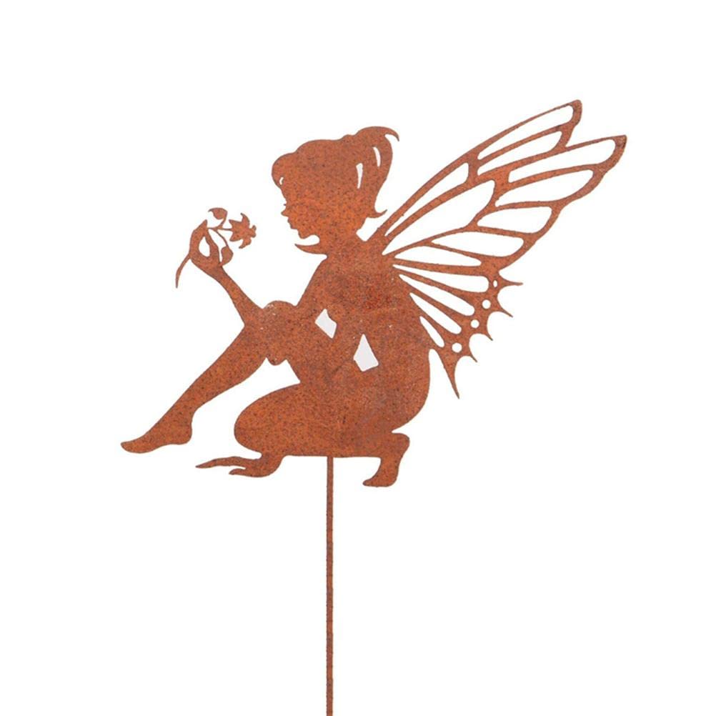 FCHMY Metal Fairy Silhouette Sculpture, Elf Sitting Garden Decoration Rust Look, Girl Silhouette Garden Statue for Garden, Patio, Balcony, Flower Pot