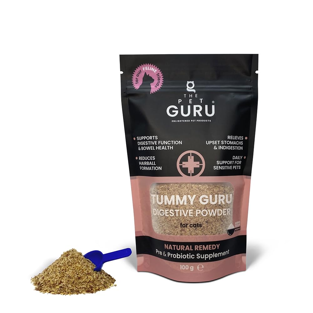 The Pet Guru - Tummy Guru Digestive Powder Supplement for Cats, 100gm - Healthy Gut - Pre and Probiotic - Improve Immunity - Stomach Upset Relief - Anti-hairball - Natural Cat Health