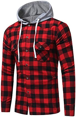 Plaid Hoodie Men Duseedik Men Long Sleeve Lattice Printed Hooded Sweatshirt Tops Blouse Outwear