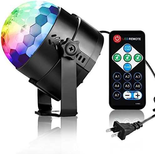 Disco Light Disco Ball Party Light COIDEA 3W 7 Colors Sound Activated Strobe Light with Remote for Kids Toys Birthday Gifts Karaoke Club Bar Wedding Holiday Dance Night