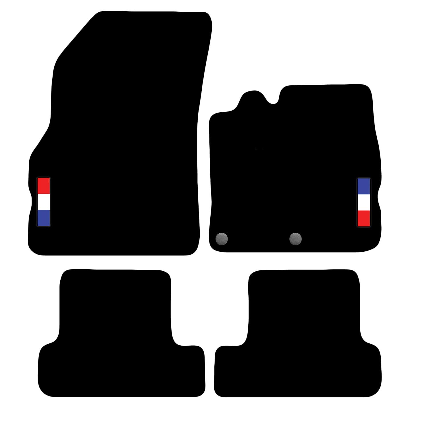 Carsio Carpet Car Mats For Renault Megane MK3 2008 to 2016 with French Flag logo (2 Clips) Tailored Fit Floor Mat Complete Accessory Custom Fitted - All Weather, Anti-Slip Backing & Black Trim