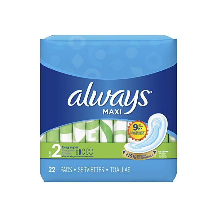 Always Maxi Feminine Pads without Wings, Long/Super, Unscented, 22 Count