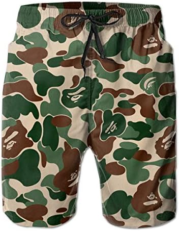 Men's Animal Bape Camouflage Green Beach Surfing Board Shorts Swim Trunks Pants
