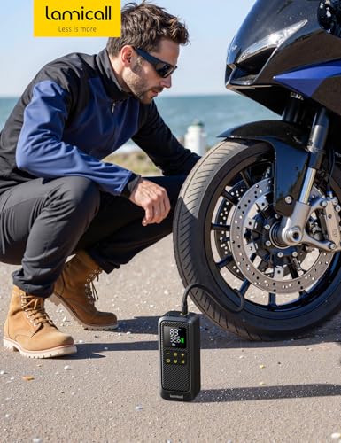 Lamicall Tire Inflator Portable Air Compressor - [5X Faster Inflation] Air Pump with Digital Pressure Gauge, 150PSI Electric Tyre Pump for Car Motorcycle Wheel Simulator, Wheel Accessorie
