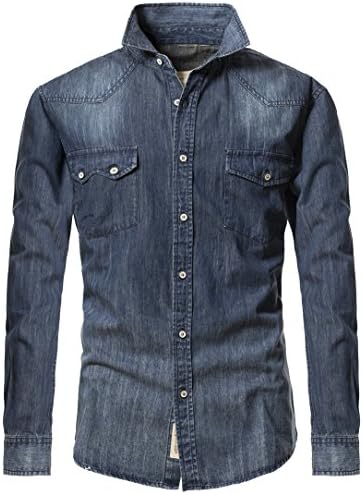 Uhomedecor Men's Slim Fit Denim Standard Shirt Blue M