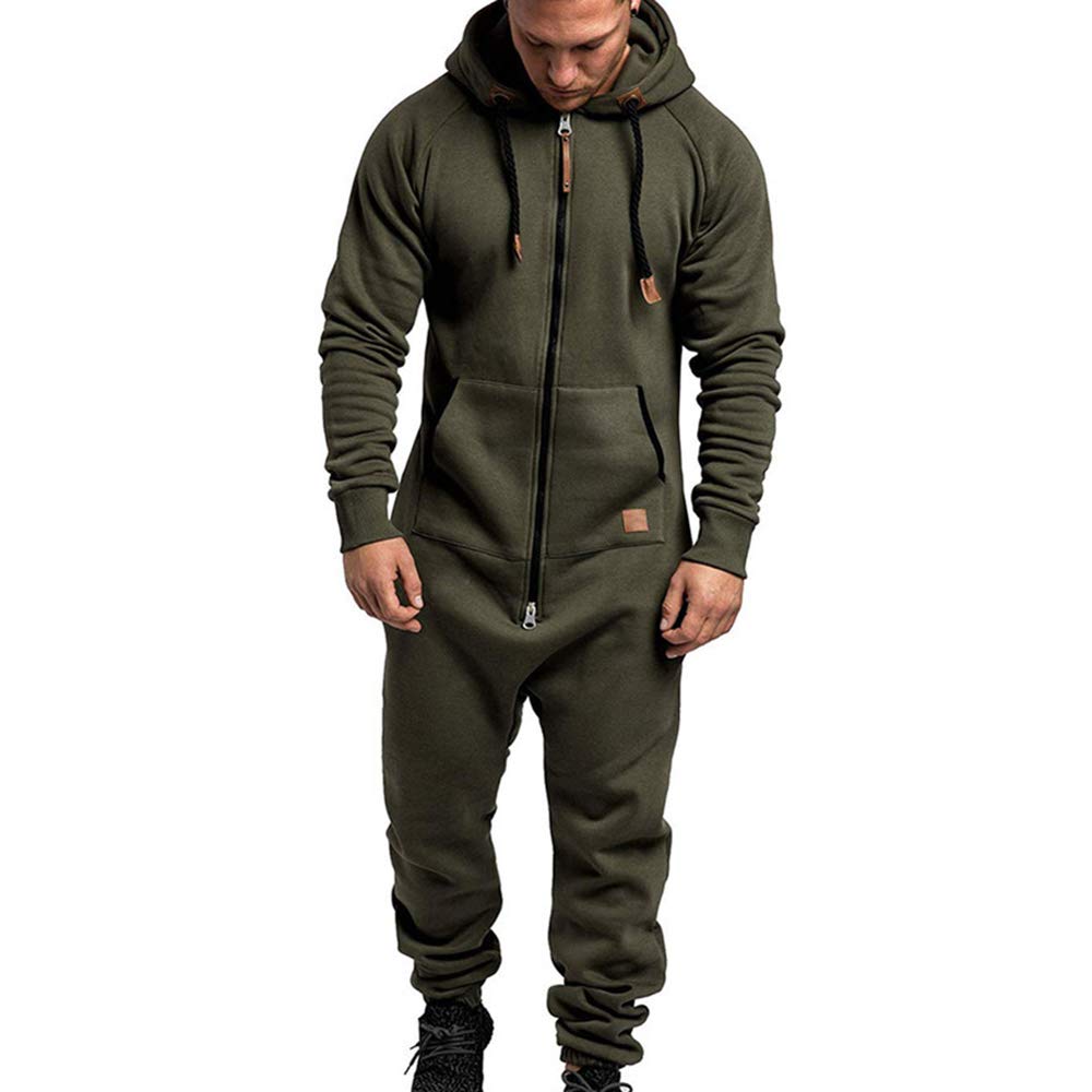 OEAK Mens Onesies Full Zip Jumpsuit Playsuit All in One Hoodie Classic Print Sportswear Casual Tracksuit Full