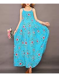 Yesno - Vestido largo estilo bohemio con estampado floral para mujer, cintura imperio, con correa de espagueti, para verano, playa, verano, XS-5X E75, Casual, M