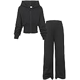 YOURUIKEY Girls 2 Piece Outfits Hoodie Zip Drop Shoulder Sweatshirt and Sweatpants Set with Pockets Sweatsuit Fall Clothes
