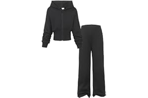 YOURUIKEY Girls 2 Piece Outfits Hoodie Zip Drop Shoulder Sweatshirt and Sweatpants Set with Pockets Sweatsuit Fall Clothes