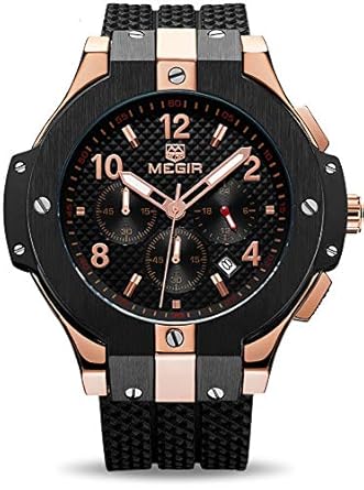 Addic Megir Commander Luxury Chronometer Analogue Black and Rose Gold Dial Mens Watch - MN2050GREBK