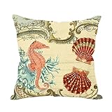 Sea Horse Starfish Throw Pillow Case Stamp Cushion Cover Pillowcase Gift Anniversary Cushion Covers Vintage Sea Scenery 18*18 Style 3