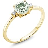 Gem Stone King 10K Yellow Gold Green Prasiolite and White Created Sapphire Solitaire Engagement Ring For Women (0.98 Cttw, Round 6MM, Gemstone Birthstone)