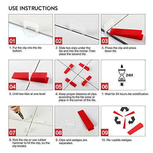 Winload Tile Leveling System, 1/16 inch (1.5mm) 400pcs Clips Plus 100pcs Reusable Wedges, Self Leveling Plastic Tile Spacers, T Lock Leveling System for Floor and Wall Ceramics of Bathroom Showroom - Thumbnail 5