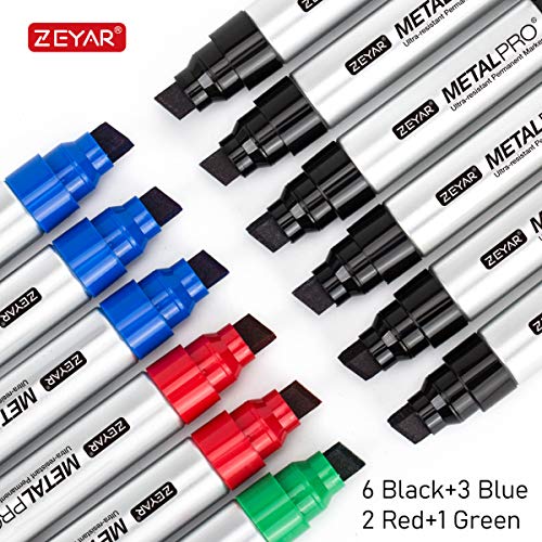 ZEYAR Permanent Markers, JUMBO Size, Aluminum Barrel, Set of 12
