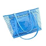 Lady Clear Large Multi-Color Jelly Plastic Work Tote Shoulder Handbag Blue