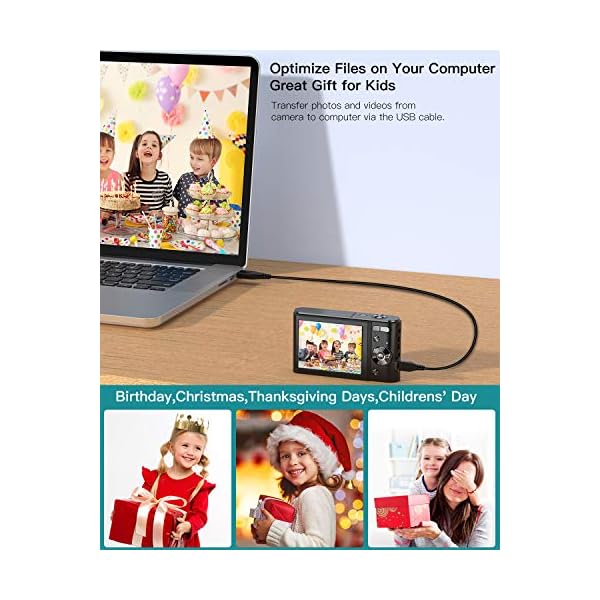 Vnieetsr Digitalkamera 2,7K Ultra HD Mini-Videokamera 44MP 2,8 '' LCD Wiederaufladbare Fotokamera mit 16X Digitalzoom… – Bild 7