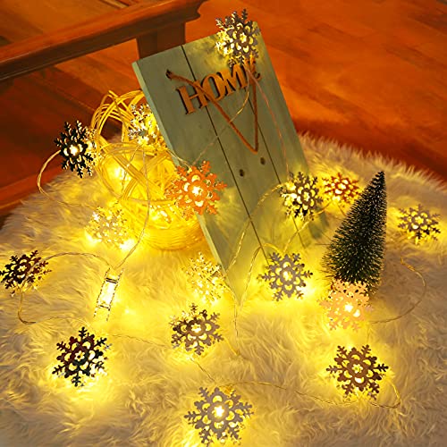 MILEXING Christmas Decorations, 2 Modes 20 LED Christmas Snowflake String Lights Battery Operated, Christmas Lights for Indoor Outdoor Christmas Decor Patio Garden Party