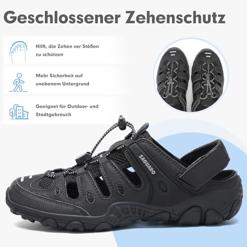 Trekkingsandalen Herren, Geschlossene Sandalen, Schwarz 37
