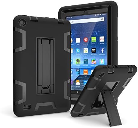 Fire 7 2015 Case,[Kickstand]3in1 Slim Heavy Duty Shockproof Drop Protection Rugged Armor Three Layer Hard Cover PC+Silicone Hybrid High Impact Resistant Defender Full Body Protective Cover