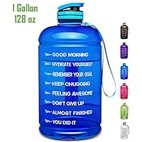 Venture Pal Large 1 Gallon/128 OZ & 74 OZ Motivational Leakproof BPA Free Water Bottle with Time Marker Perfect for Fitness Gym Camping Outdoor Sports-1Gallon-Blue