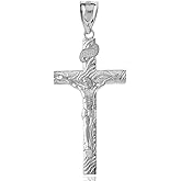 Solid 925 Sterling Silver Wood Textured Crucifix Cross Pendant (1.66")