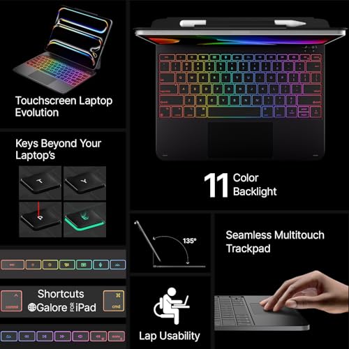 typecase Edge Keyboard Case for iPad Pro 13-inch (M5 2025/M4 2024) – Magic with Multi-Touch Trackpad, 11 Colors Backlight, Pencil Holder, Slim & Lightweight - Black | Front & Back Protection, Precision Trackpad, Pencil Holder, 11-Color Backlit Keys for Office & Business