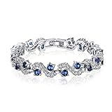 Feraco Blue Tennis Bracelet Women Cubic Zirconia Sapphire Jewelry Bridal Crystal Bangle Mom Daughter
