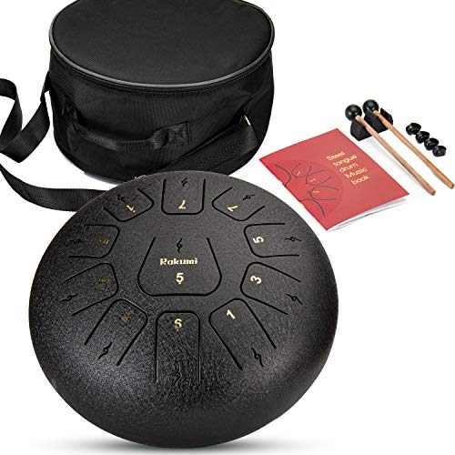 12 Inch 11 Note Steel Tongue Drum Percussion Instrument Hand Pan Drum with Drum Mallets Carry Bag