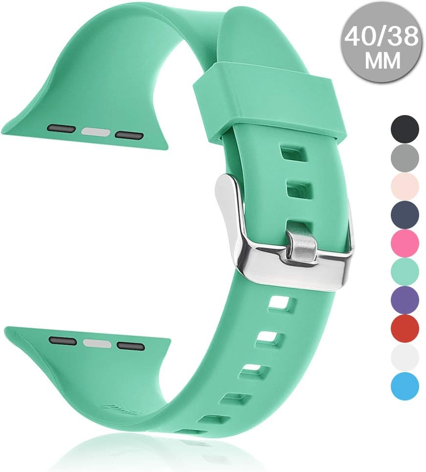 Compatible with Apple Watch Sports Band Series 4 (44mm, 40mm) Series 3 Series 2 Series 1 (42mm, 38mm) | Soft Silicone Replacement Band (Mint Green, 44mm/42mm)
