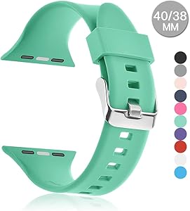 Compatible with Apple Watch Sports Band Series 4 (44mm, 40mm) Series 3 Series 2 Series 1 (42mm, 38mm) | Soft Silicone Replacement Band (Mint Green, 44mm/42mm)