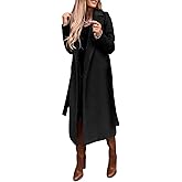 utcoco Womens Long Wool Pea Coats Notched Collar Open Front Woolen Blend Trench Coat with Belt