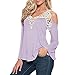 KAMA BRIDAL Women Off Shoulder Lace Crochet Long Sleeve Casual Blouse Tops Lilac L