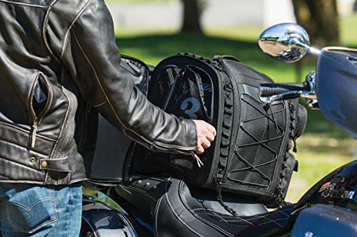 Kuryakyn 5284 Momentum Road Warrior Motorcycle Travel Luggage: Weather Resistant Seat/Trunk/Rack Bag with Sissy Bar Straps, Black