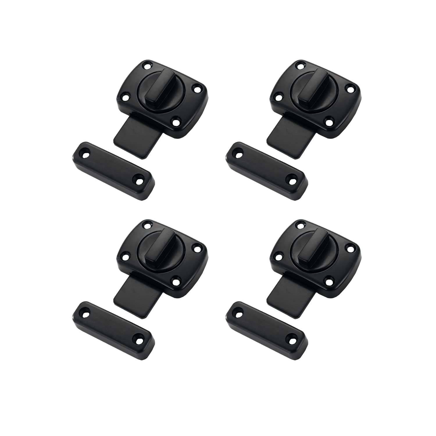 LIKERAINY Bathroom Toilet Door Latch 55x40mm Rotate Bolt Gate Latch Door Lock Zinc Alloy Coated Matte Finish Black 4pcs