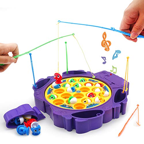 Electronic Fishing Game Toy with Rods Pole Rotating Board Musical Fish