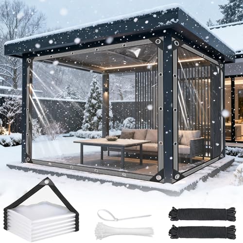 Clear Tarps Heavy Duty Waterproof - 12x16ft Clear Tarps with Grommets - 14mil Thickened Transparent Plastic Vinyl Tarp for Patio Porches Greenhouse Chicken Coop Cover, with Fixed Accessories at Amazon