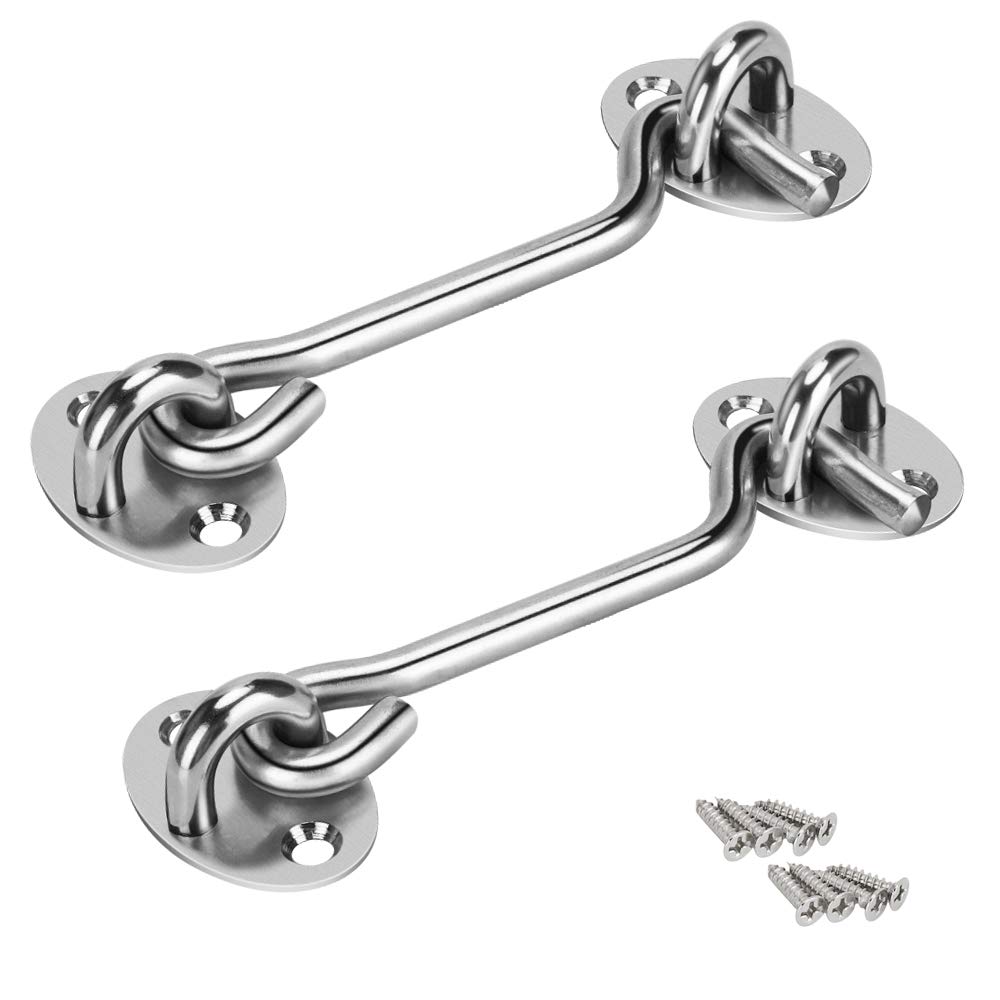 Stainless Steel Cabin Door Hook and Eye Latch Lock 2pcs Shed Gate Door Catch Silent Holder (4")