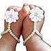 Bestjybt Baby Girl Pearl Chiffon Foot Flower Shoes Barefoot Sandals, White