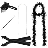 JustinCostume 1920s Accessories Headband Necklace Gloves Cigarette Holder Boa, B