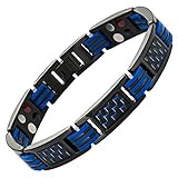 Blue Carbon Fiber Titanium Magnetic 4 Element Bracelet Double Strength Adjusting Tool and Gift Box Included