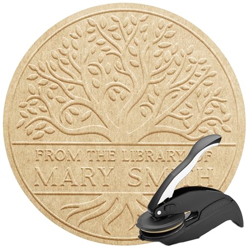 Book Embosser Personalized from The Library of | Ex Libris Stamp | Floral Book Stamp Custom Library Stamps | Customize Your Name and Design | Self-Inking Wood Handle